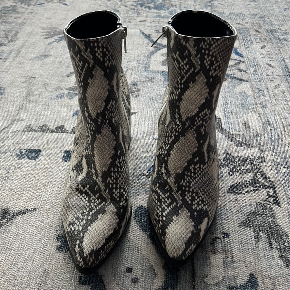 Faux snake skin block heel boots